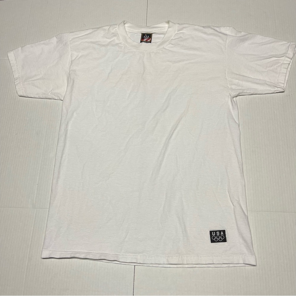 Vintage USA Olympics T-Shirt Men L White Short Sleeve Cotton Crew Neck JC Penny